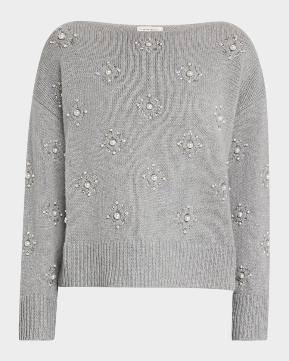 Beaded Bateau-Neck Sweat